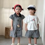 【80-150cm】セットアップ or ワンピース キッズ ブラックホワイトチェック