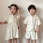 【80-150cm】セットアップ or ワンピース キッズ リネンシャツ - 画像 (3)