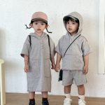 【80-150cm】セットアップ or ワンピース キッズ スポーツ風フード付き