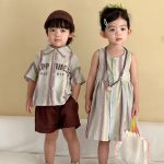 【80-150cm】セットアップ or ワンピース キッズ カラフル ボーダー