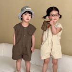 【80-150cm】ショートオールインワン キッズ ナチュラル カジュアル