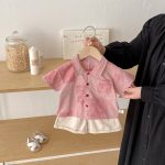 【73-100cm】セットアップ キッズ ピンクシャツ＆ショートパンツ - 画像 (6)