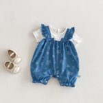【66-90cm】カバーオール ベビー 女の子 デニム風 プリント切替 - 画像 (2)