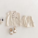 【73-100cm】セットアップ トップス&ショートパンツ 無地 ノースリーブ