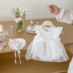 【66-90cm】ロンパースワンピース ベビー 女の子 フリルスリーブ チュール - 画像 (3)