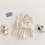 【73-100cm】セットアップ トップス&ショートパンツ 無地 ノースリーブ - 画像 (3)