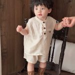 【73-110cm】セットアップ ノースリーブ 無地 シンプル 可愛い - 画像 (3)