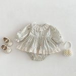 【66-90cm】ロンパース ベビー 女の子 丸襟 小花柄 - 画像 (2)