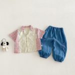 【73-120cm】半袖シャツ or デニムパンツ 韓国風 ストライプ - 画像 (3)