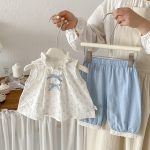 【73-100cm】セットアップ トップス&パンツ ベビー 女の子 小花柄 ノースリーブ レース裾 - 画像 (3)