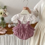 【66-90cm】セットアップ ブラウス&サロペットロンパース フリル襟 小花柄 - 画像 (3)