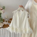 【73-100cm】ワンピース ベビー 女の子 蝶結び チュール ノースリーブ - 画像 (3)