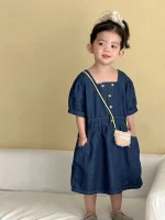 【80-150cm】セットアップ or ワンピース デニム スクエア襟 - 画像 (7)