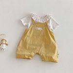 【66-90cm】セットアップ サロペット＆Tシャツ ベビー 女の子 フリル襟 大きめポケット - 画像 (2)