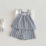 【73-100cm】セットアップ ベビー 女の子 チェック フリルスリーブ - 画像 (2)