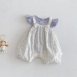 【66-90cm】セットアップ Tシャツ&サロペット ベビー 小花柄 フリルスリーブ - 画像 (2)