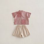 【73-100cm】セットアップ キッズ ピンクシャツ＆ショートパンツ - 画像 (5)