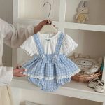 【66-90cm】セットアップ サロペットロンパース＆リブTシャツ ベビー 女の子 チェック柄 - 画像 (3)