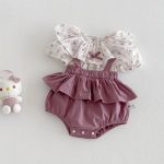 【66-90cm】セットアップ ブラウス&サロペットロンパース フリル襟 小花柄 - 画像 (2)