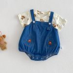 【66-90cm】セットアップ デニムロンパース&Tシャツ ベビー くま柄 - 画像 (2)