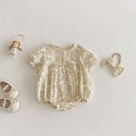 【66-90cm】ロンパース ベビー おしゃれ しぼ感 プリント