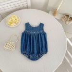 【66-130cm】ロンパース/ワンピース デニム ノースリーブ 姉妹服 - 画像 (6)