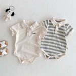 【66-90cm】ロンパース 半袖 ポロ襟 ロゴ入り シンプル 肌触り良い ベビー服