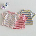 【73-120cm】Ｔシャツ ベビー 女の子 ボーダー柄 カラフル - 画像 (2)