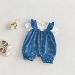【66-90cm】カバーオール ベビー 女の子 デニム風 プリント切替 - 画像 (3)