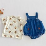 【66-90cm】セットアップ デニムロンパース&Tシャツ ベビー くま柄 - 画像 (5)