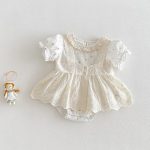 【66-90cm】2点セット ロンパース ベビー 花柄 レース