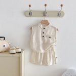 【73-100cm】セットアップ トップス&ショートパンツ 無地 ノースリーブ - 画像 (4)