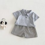 【73-100cm】Tシャツ or ショートパンツ ベビー 男の子 カートゥーンワッペン ストライプ