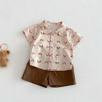 【73-100cm】セットアップ シャツ＆ショートパンツ ベビー わんちゃん総柄 - 画像 (2)