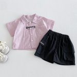 【73-100cm】シャツ or ショートパンツ ベビー ダブルポケット 英字 - 画像 (3)