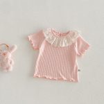 【66-90cm】二点セット 小花柄サロペットロンパース＆レース襟Tシャツ - 画像 (5)