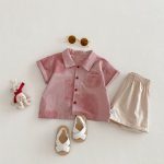 【73-100cm】セットアップ キッズ ピンクシャツ＆ショートパンツ - 画像 (2)