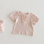 【66-90cm】セットアップ Tシャツ＆レースサロペットショートパンツ パフスリーブ - 画像 (6)