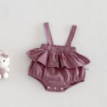 【66-90cm】セットアップ ブラウス&サロペットロンパース フリル襟 小花柄 - 画像 (6)