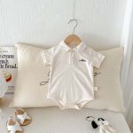 【66-90cm】ロンパース 半袖 ポロ襟 ロゴ入り シンプル 肌触り良い ベビー服 - 画像 (14)