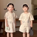 【80-150cm】セットアップ or ワンピース キッズ 刺繍 快適