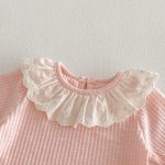 【66-90cm】二点セット 小花柄サロペットロンパース＆レース襟Tシャツ - 画像 (7)