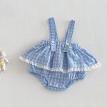 【66-90cm】セットアップ サロペットロンパース＆リブTシャツ ベビー 女の子 チェック柄 - 画像 (6)