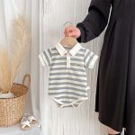 【66-90cm】ロンパース 半袖 ポロ襟 ロゴ入り シンプル 肌触り良い ベビー服 - 画像 (16)