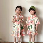 【80-150cm】セットアップ or ワンピース キッズ カラフル フラワー