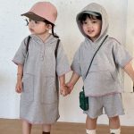 【80-150cm】セットアップ or ワンピース キッズ スポーツ風フード付き - 画像 (5)