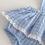【66-90cm】セットアップ サロペットロンパース＆リブTシャツ ベビー 女の子 チェック柄 - 画像 (9)