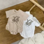 【66-90cm】ロンパース ベビー 半袖 ウサギ柄 着心地抜群 - 画像 (3)