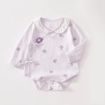 【66-80cm】ロンパース パープル フラワー 可愛い ベビー服 - 画像 (2)