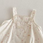 【66-90cm】二点セット 小花柄サロペットロンパース＆レース襟Tシャツ - 画像 (11)